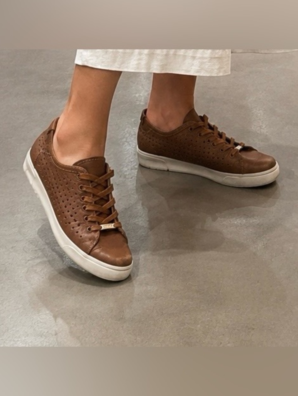 VELEZ Women’s Perforated Leather Sneakers – Brown – EU 39 (Fits US 8.5–9)